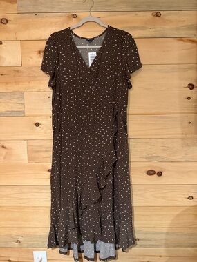 torrid Brown with White Polka Dot Wrap-Style Midi Dress